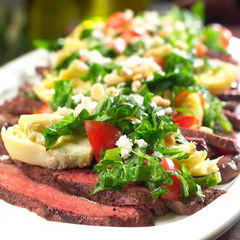 Texas Flat Iron Steak with a Mediterranean Topping - Cook with Michael